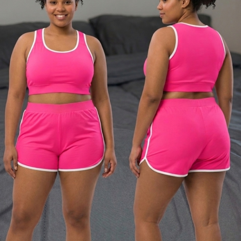 AQ-Sport Pink Dolphin Asthetic Athletic Shorts Plus Sz 1X White Trim